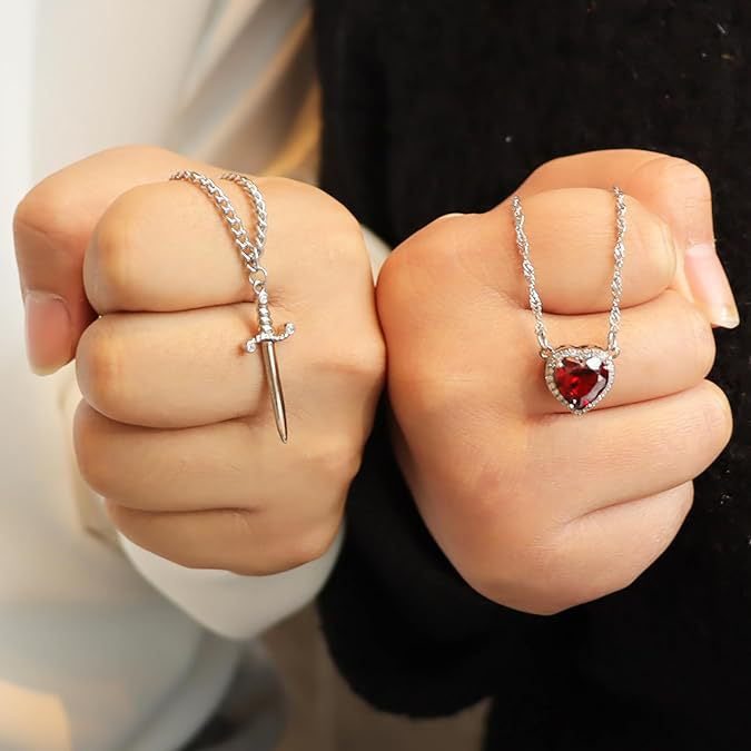 Heart and Sword Necklace Set