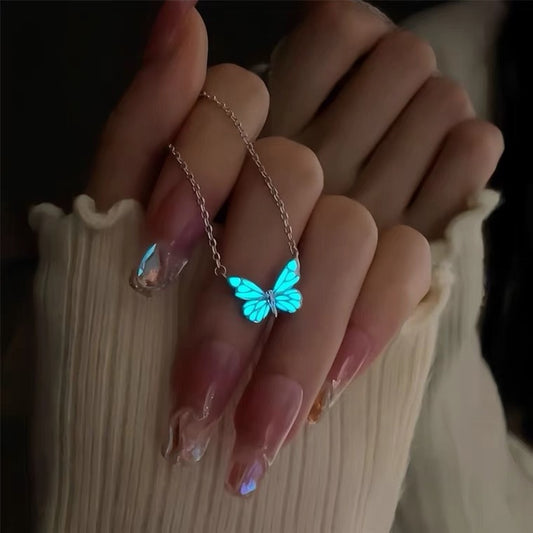 Luminous Dream Blue Butterfly Necklace And Bracelet