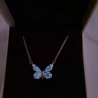 Luminous Dream Blue Butterfly Necklace And Bracelet