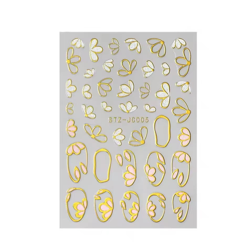 5D Embossed Flower Leaves Nail Art Stickers