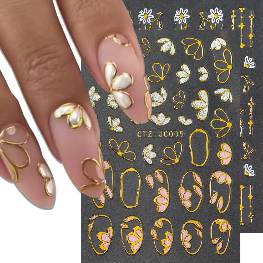 5D Embossed Flower Leaves Nail Art Stickers