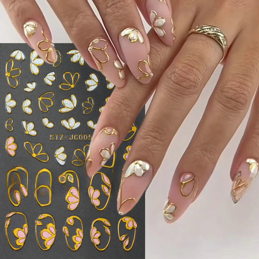 5D Embossed Flower Leaves Nail Art Stickers