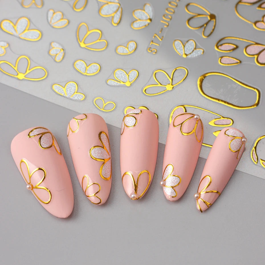 5D Embossed Flower Leaves Nail Art Stickers