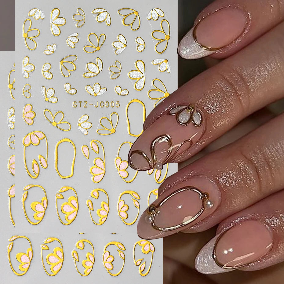 5D Embossed Flower Leaves Nail Art Stickers