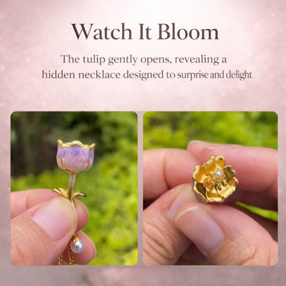 Tulip Flower Bud Pearl Pendant Necklace