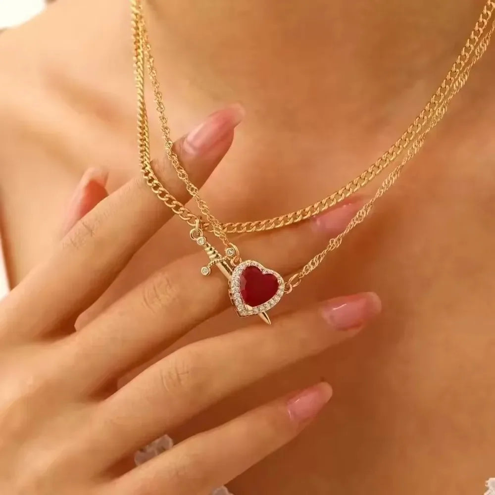Heart and Sword Necklace Set