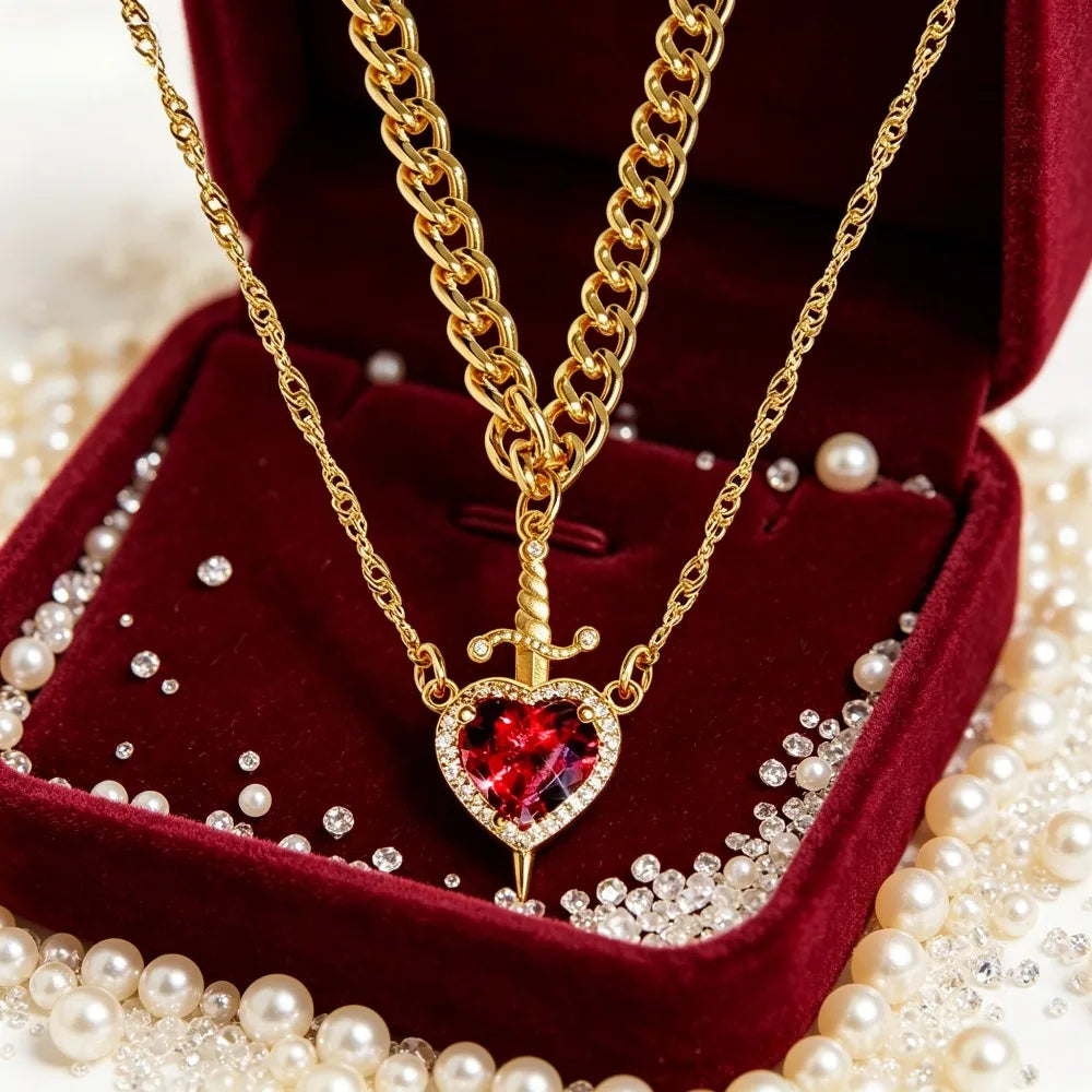 Heart and Sword Necklace Set