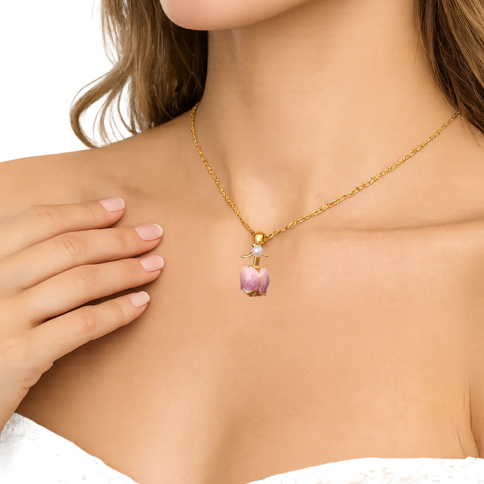 Tulip Flower Bud Pearl Pendant Necklace