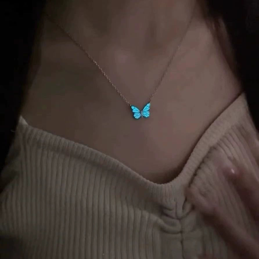 Luminous Dream Blue Butterfly Necklace And Bracelet