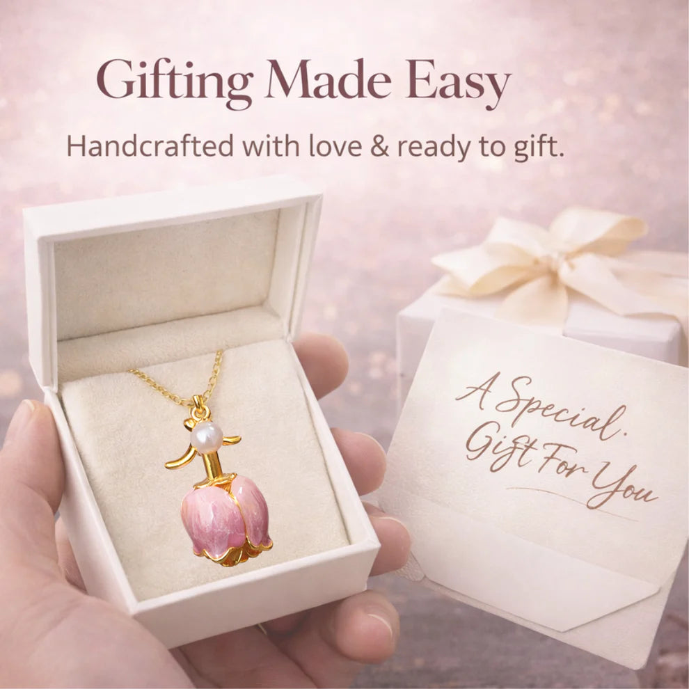 Tulip Flower Bud Pearl Pendant Necklace