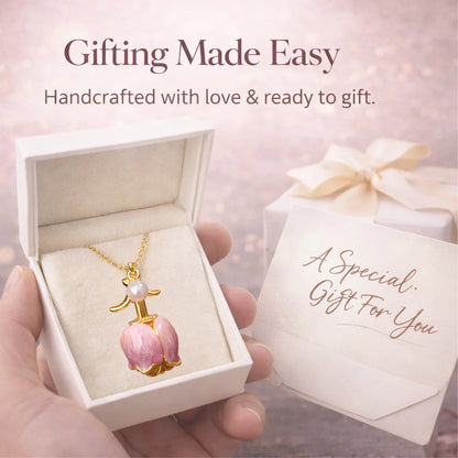Tulip Flower Bud Pearl Pendant Necklace