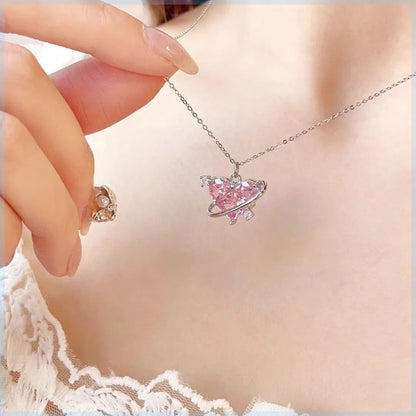 Luxury Butterfly Planet Pendant Necklace