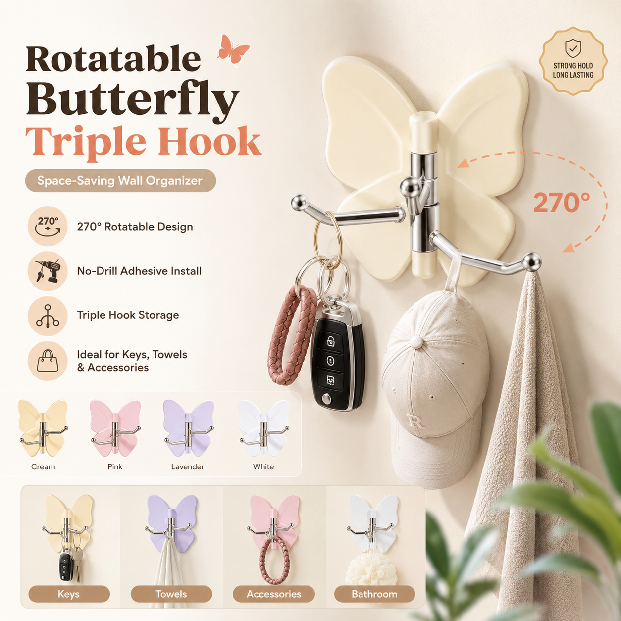 Velmora ® | Butterfly Shape Rotatable Hooks