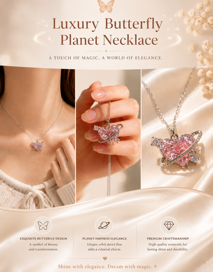 Luxury Butterfly Planet Pendant Necklace