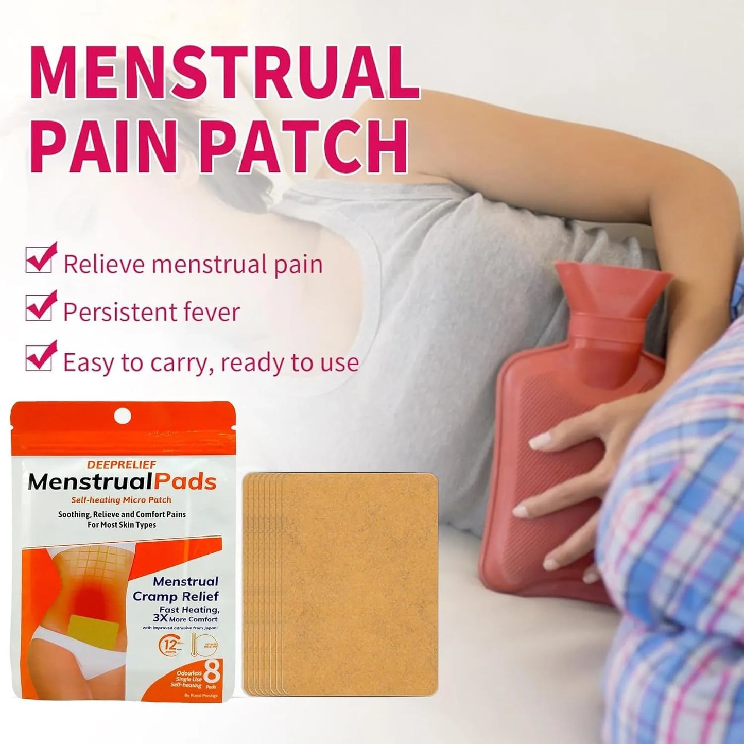 Instant Pain Relief Menstrual Pads | Self-Heating Menstrual Pain Patches