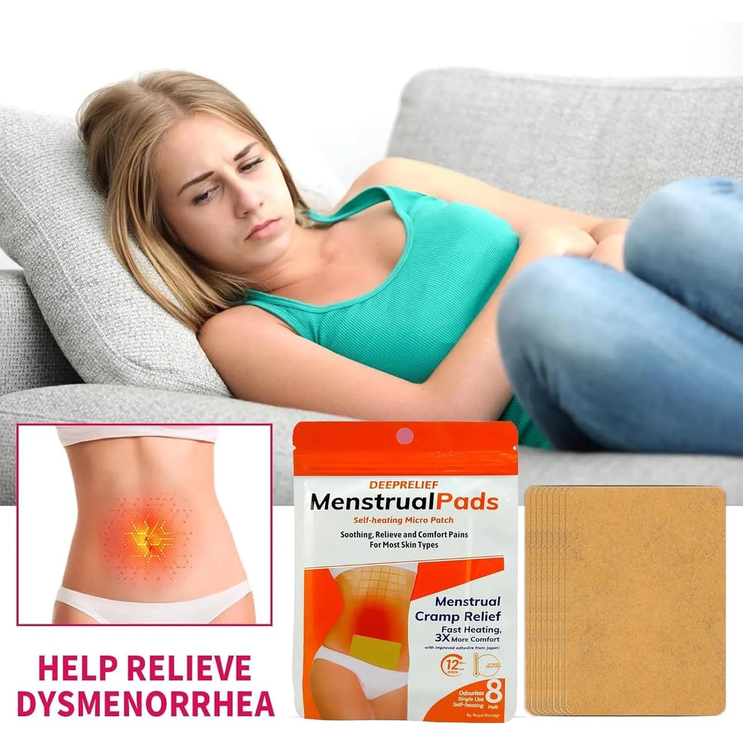 Instant Pain Relief Menstrual Pads | Self-Heating Menstrual Pain Patches