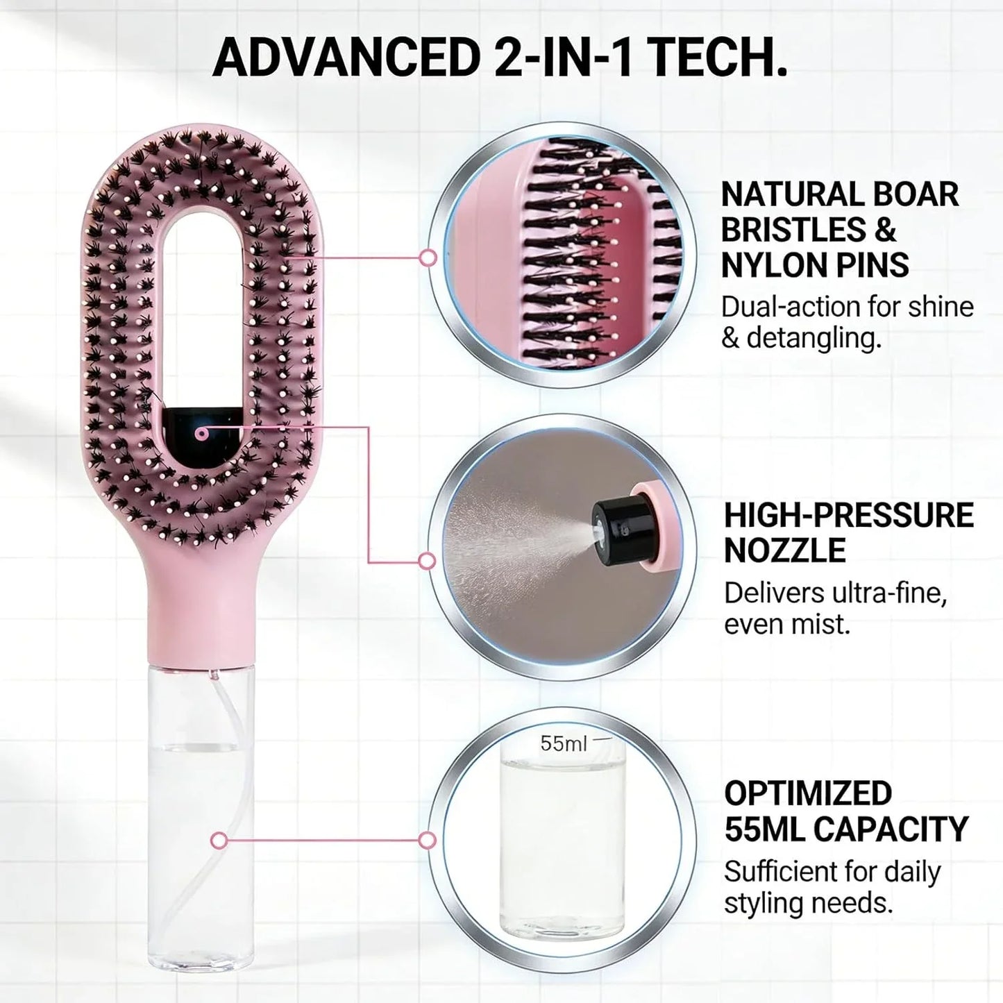 2-in-1 Spray Water Hair Brush